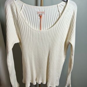 Knox Rose Cream Long Sleeve Ribbed Blouse